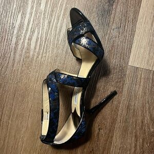 Beautiful Jimmy Choo heels, black, silver and electric blue.